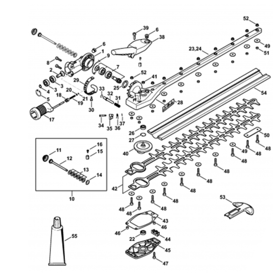 Angle Drive, Adjustable Thru 145 degree, 500 mm Assembly for Stihl HL94 Long Reach Hedgetrimmers