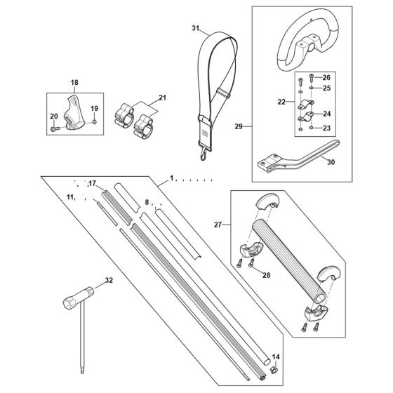 Drive tube assembly, Gear head for Stihl HLA 135 Long Reach Hedge Trimmer