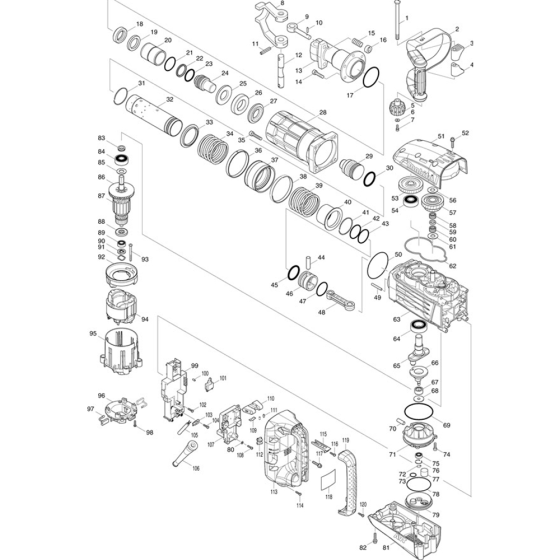 Main Assembly for Makita HM1317CB Demolition Hammer Drill