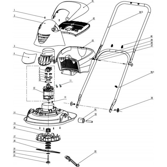 Base Assembly for Husqvarna HOVER VAC 250 Electric Lawnmowers