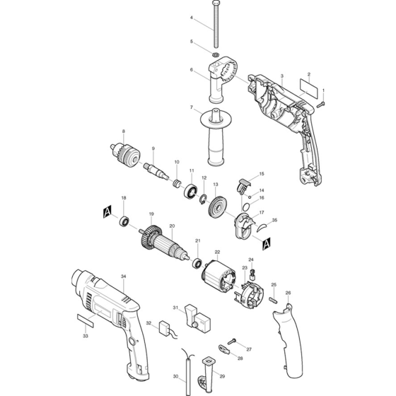 Main Assembly for Makita HP1620 Percussion Drill