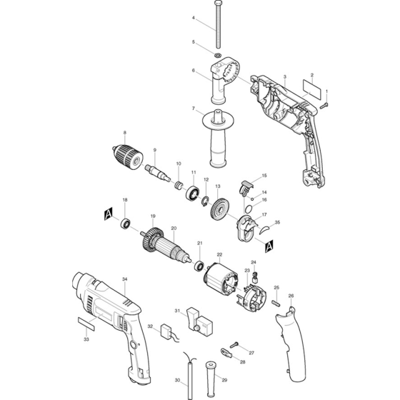 Main Assembly for Makita HP1621 13mm Percussion Drill