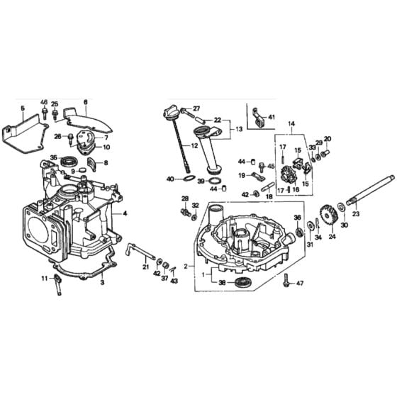 Cylinder Barrel/Oil Pan for Honda HRD535 - HXE Lawn Mower