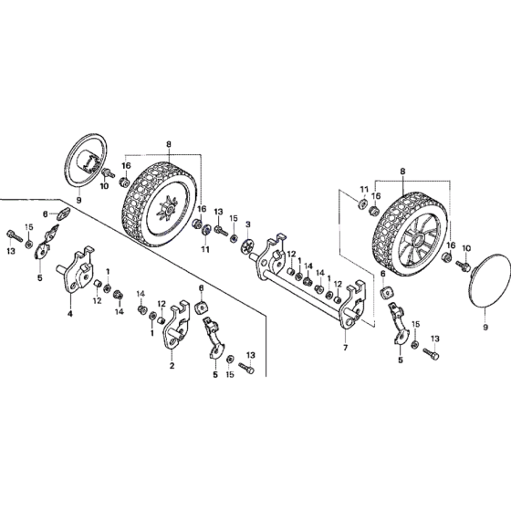 Wheels and Height Adjuster Assembly for Honda HRD535 MEM Pro Lawnmower