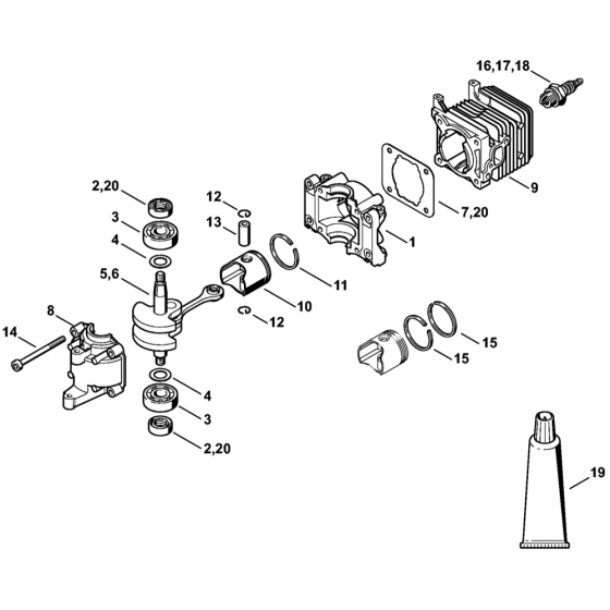 Stihl HS45 Hedge Trimmer Crankcase 2-Mix Assembly 