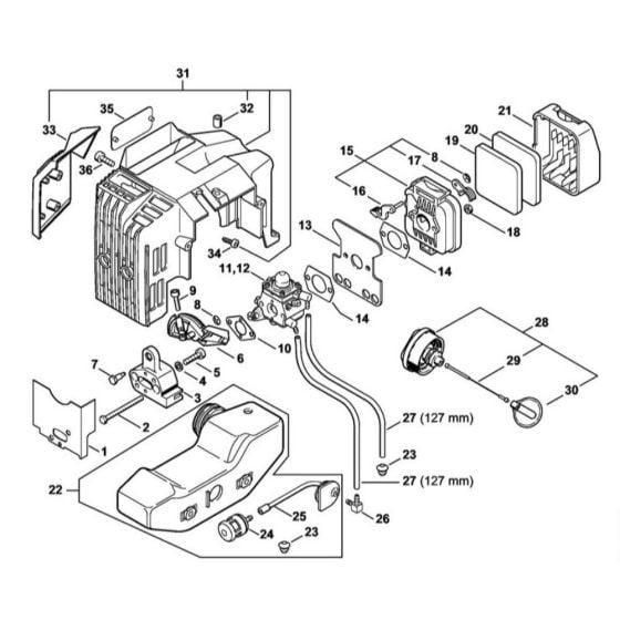 Air filter, Fuel tankfor Stihl HS 85 Hedge Trimmer