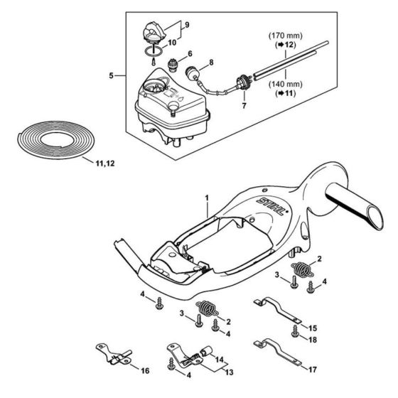 Handle Frame, Fuel Tank for Stihl HS 87 Hedge Trimmer