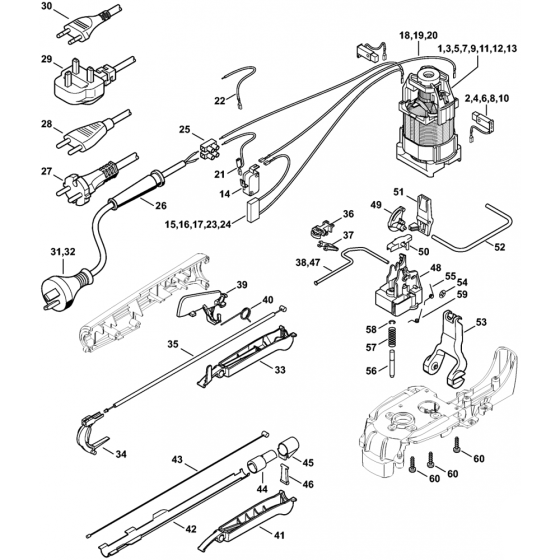 Stihl HSE61 HSE71 HSE81 Electric Motor Assembly