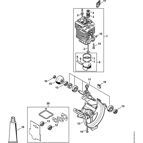 Cylinder, Engine pan Assembly for Stihl HT101 Pole Pruners