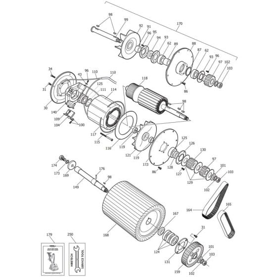 Complete Assembly -1 for Hiretech HT8 EX (Single-Speed) Floor Sander