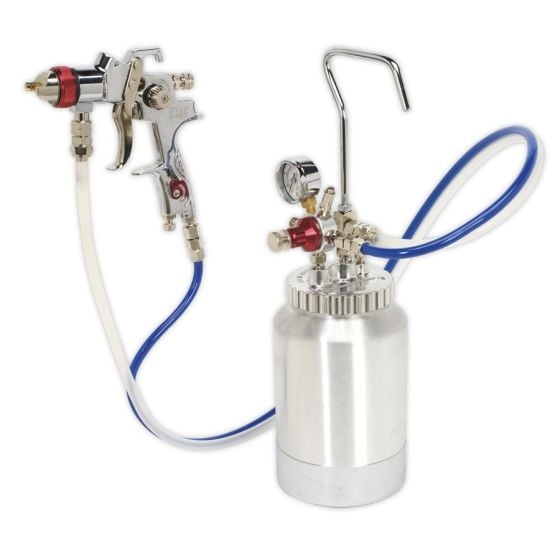 HVLP Pressure Pot System with Spray Gun & Hoses 1.7mm Set-Up Sealey Part No. HVLP-79/P