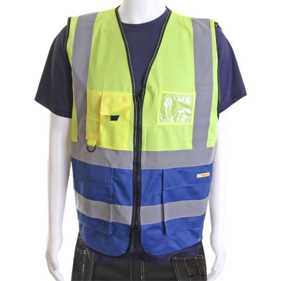 Executive Waistcoat Polyester Hi-Viz Two-Tone Saturn Yellow /Blue Size XXL