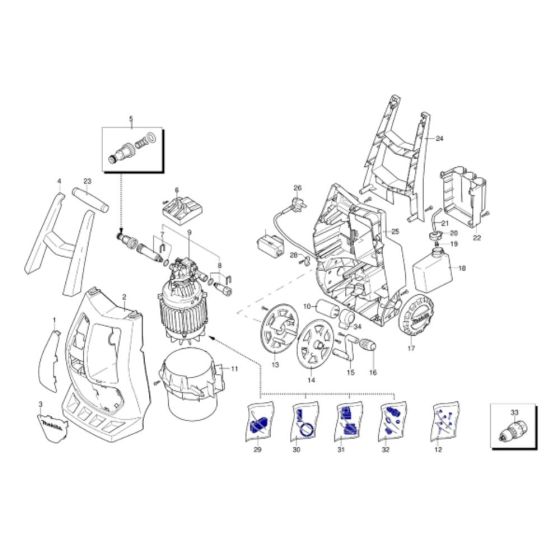 Complete Assembly for Makita HW132 Pressure Washer