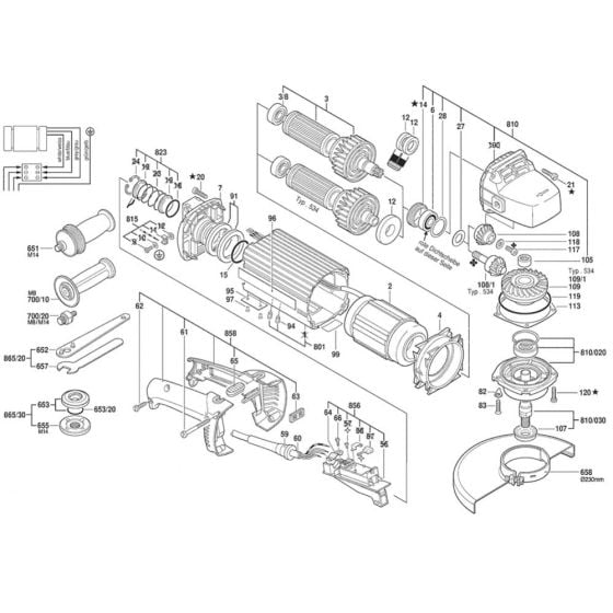 Main Assembly-1 for Bosch HWS 810/230 (0 602 334 534) Angle Grinders