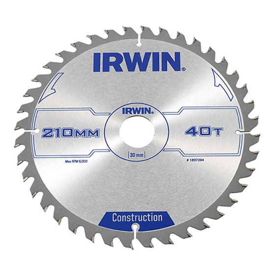 Circular Saw Blade 210 x 30mm x 40T ATB by IRWIN - 1897204