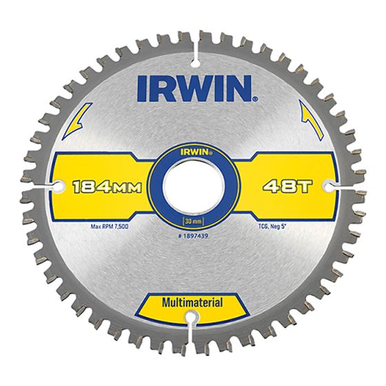 Multi Material Circular Saw Blade 184 x 30mm x 48T TCG/Neg by IRWIN - 1897439