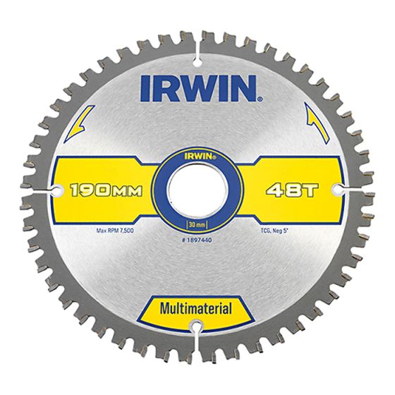 Multi Material Circular Saw Blade 190 x 30mm x 48T TCG/Neg by IRWIN - 1897440