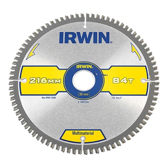 Multi Material Circular Saw Blade 216 x 30mm x 84T TCG/Neg by IRWIN - 1897442