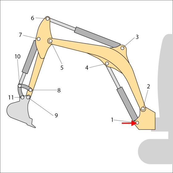 Position 1 Pin for JCB 15C-1, 16C-1, 18Z-1 Mini Excavators - Replaces 401/X3230