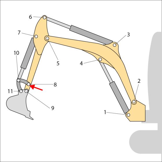 Dipper End Kit (Position 8, 9, 10 & 11) for JCB 16C-1, 18Z-1 Mini Excavators