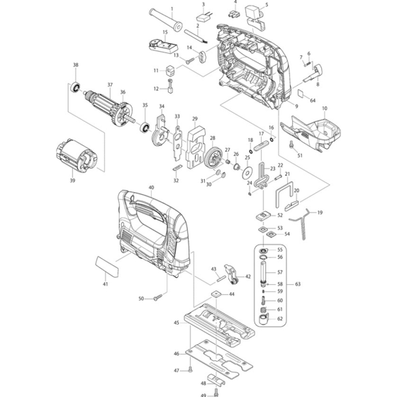 Main Assembly for Makita JV0600 Jigsaw