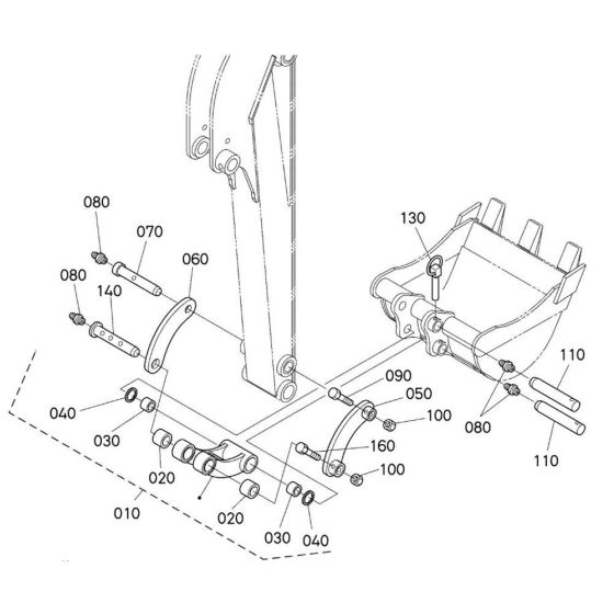 Dipper Arm/Bucket Link Assembly for Kubota K008-3 Mini Excavator