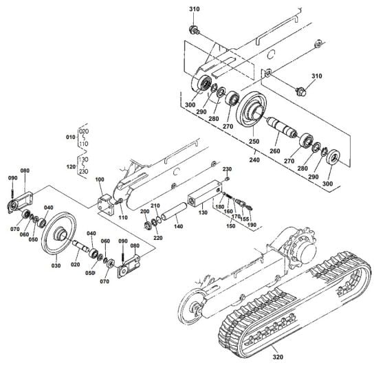 Track and Roller Assembly for Kubota K008 Alpha Mini Excavator