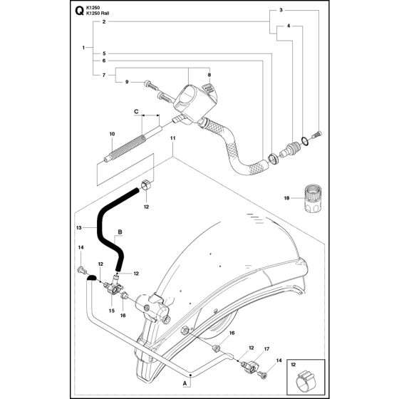 Water Hose Kit Assembly for Husqvarna K1250 Active Disc Cutters