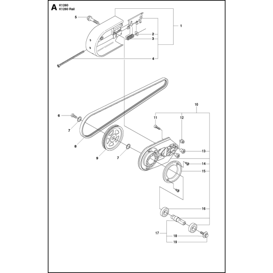 Belt Guard & Pulley Assembly for Husqvarna K1260 Rail Disc Cutters