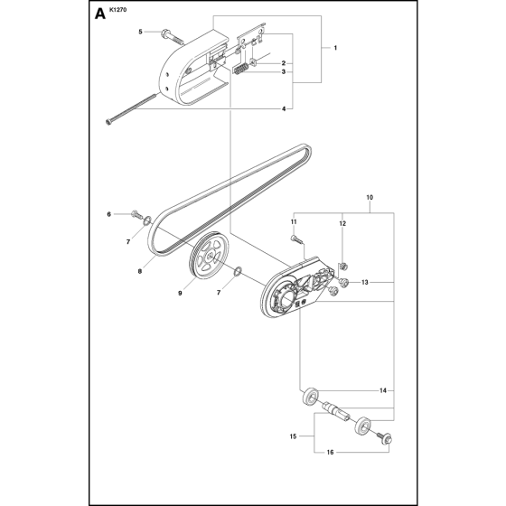 Belt Guard & Pulley Assembly for Husqvarna K1270 Disc Cutters