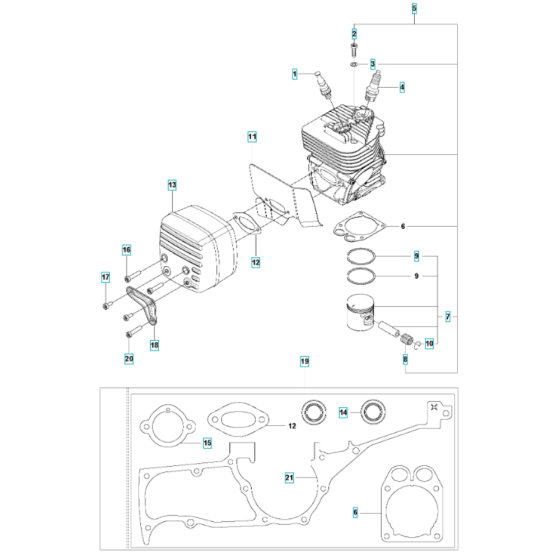 Cylinder, Piston, Muffler Assembly for Husqvarna K1270 I Disc Cutter