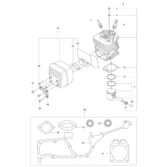 Cylinder, Piston, Muffler Assembly for Husqvarna K1270 II Disc Cutter