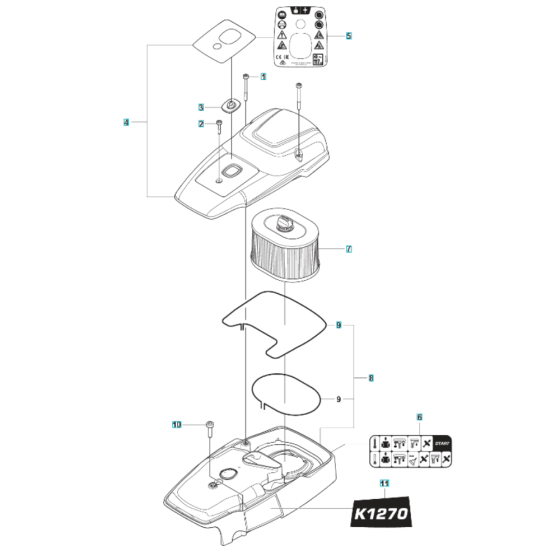 Air Filter Assembly for Husqvarna K1270 II Smartguard Disc Cutter