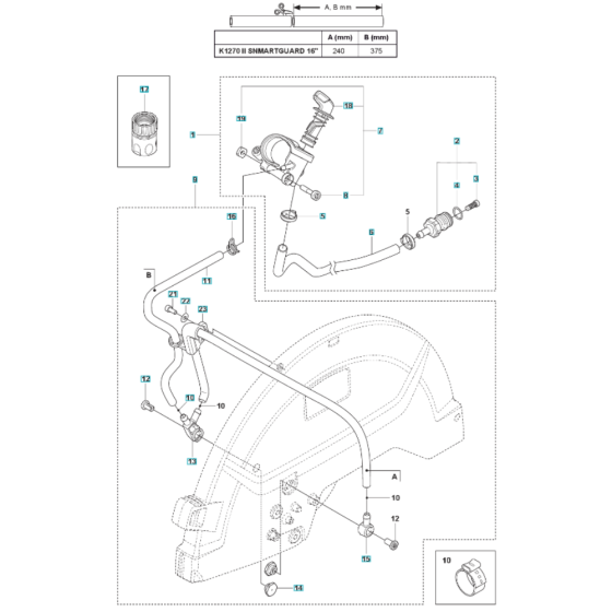 Water Hose Assembly for Husqvarna K1270 II Smartguard Disc Cutter