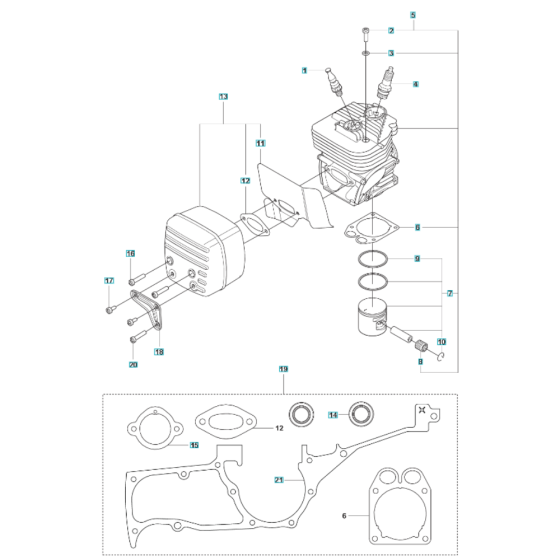 Cylinder, Piston, Muffler Assembly for Husqvarna K1270 II Smartguard Disc Cutter