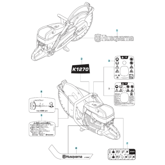 Decals for Husqvarna K1270 II Smartguard Disc Cutter