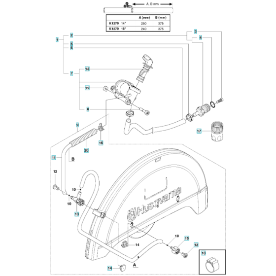 Water Hose Assembly for Husqvarna K1270 Rail I Disc Cutter