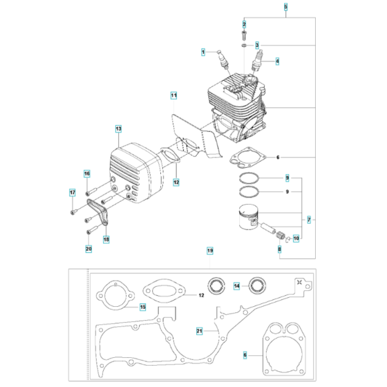 Cylinder, Piston, Muffler Assembly for Husqvarna K1270 Rail I Disc Cutter