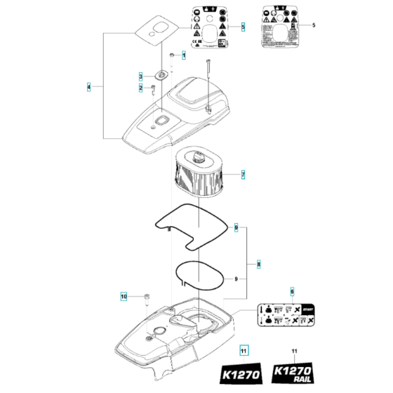 Air Filter Assembly for Husqvarna K1270 Rail II Disc Cutter