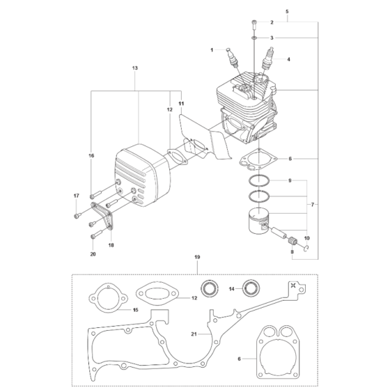 Cylinder, Piston, Muffler Assembly for Husqvarna K1270 Rail II Disc Cutter