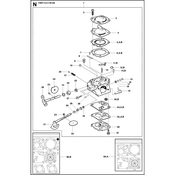 Carburetor Details Assembly for Husqvarna K650 Cut N Break Disc Cutters