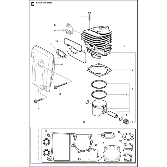 Cylinder Piston & Muffler Assy for Husqvarna K650 Cut N Break Disc Cutterr