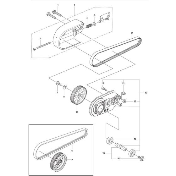 Belt Guard, Pulley Assembly for Husqvarna K7000 Disc Cutter