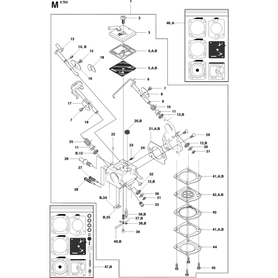 Carburetor Details Assembly for Husqvarna K750 Disc Cutters