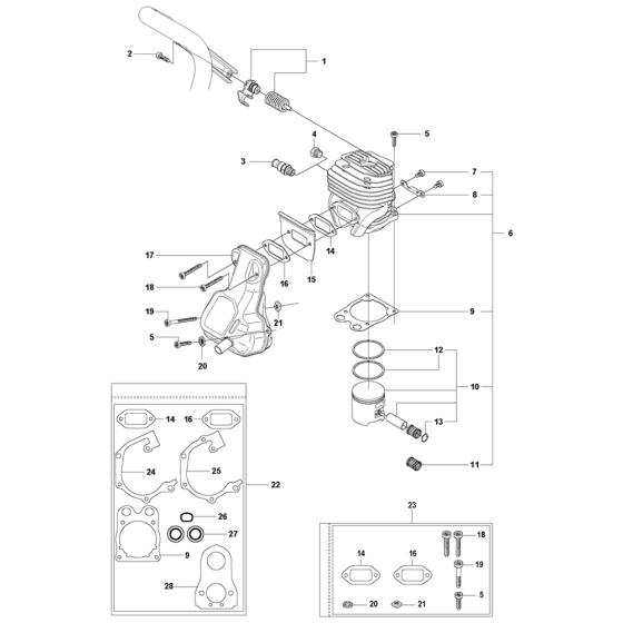 Cylinder, Piston & Muffler Assembly for Husqvarna K760 Disc Cutters