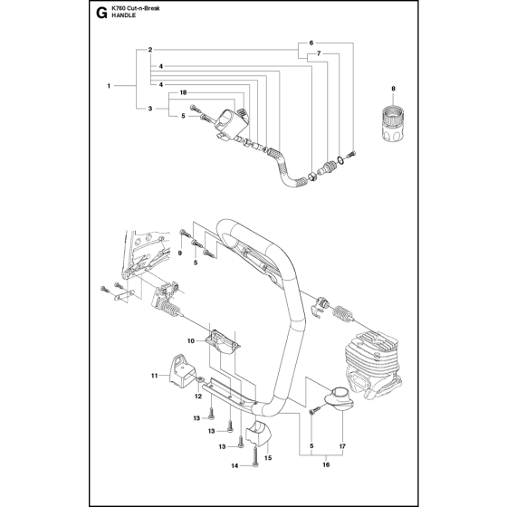 Handle Assembly for Husqvarna K760 Cut N Break Disc Cutters