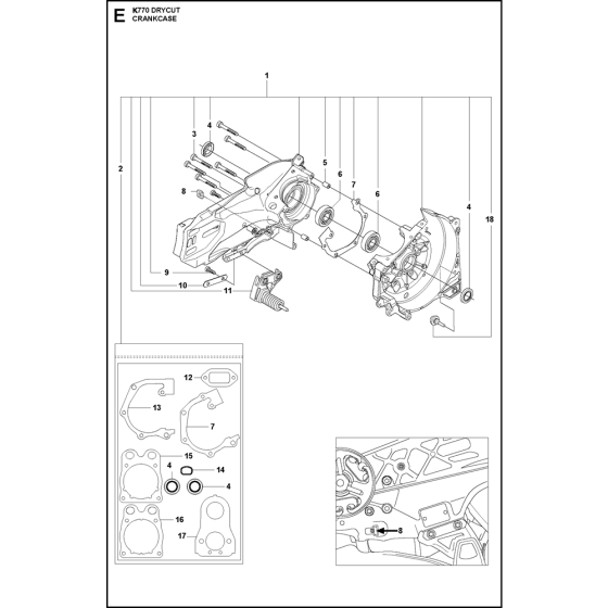 Crankcase Assembly for Husqvarna K770 Dry Cut Disc Cutters