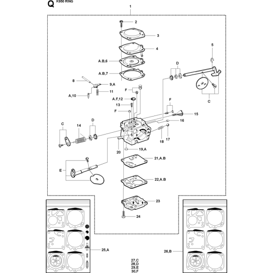 Carburetor Details Assembly for Husqvarna K950 Ring Disc Cutters