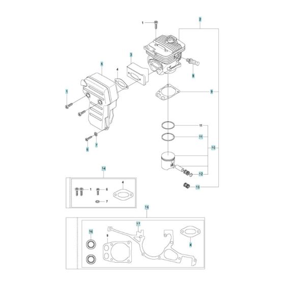 Cylinder, Piston, Muffler Assembly for Husqvarna K960 Chain Concrete Cutter