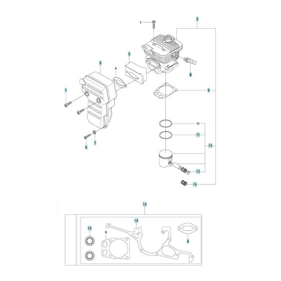 Cylinder, Piston, Muffler Assembly for Husqvarna K970 Chain Concrete Cutter